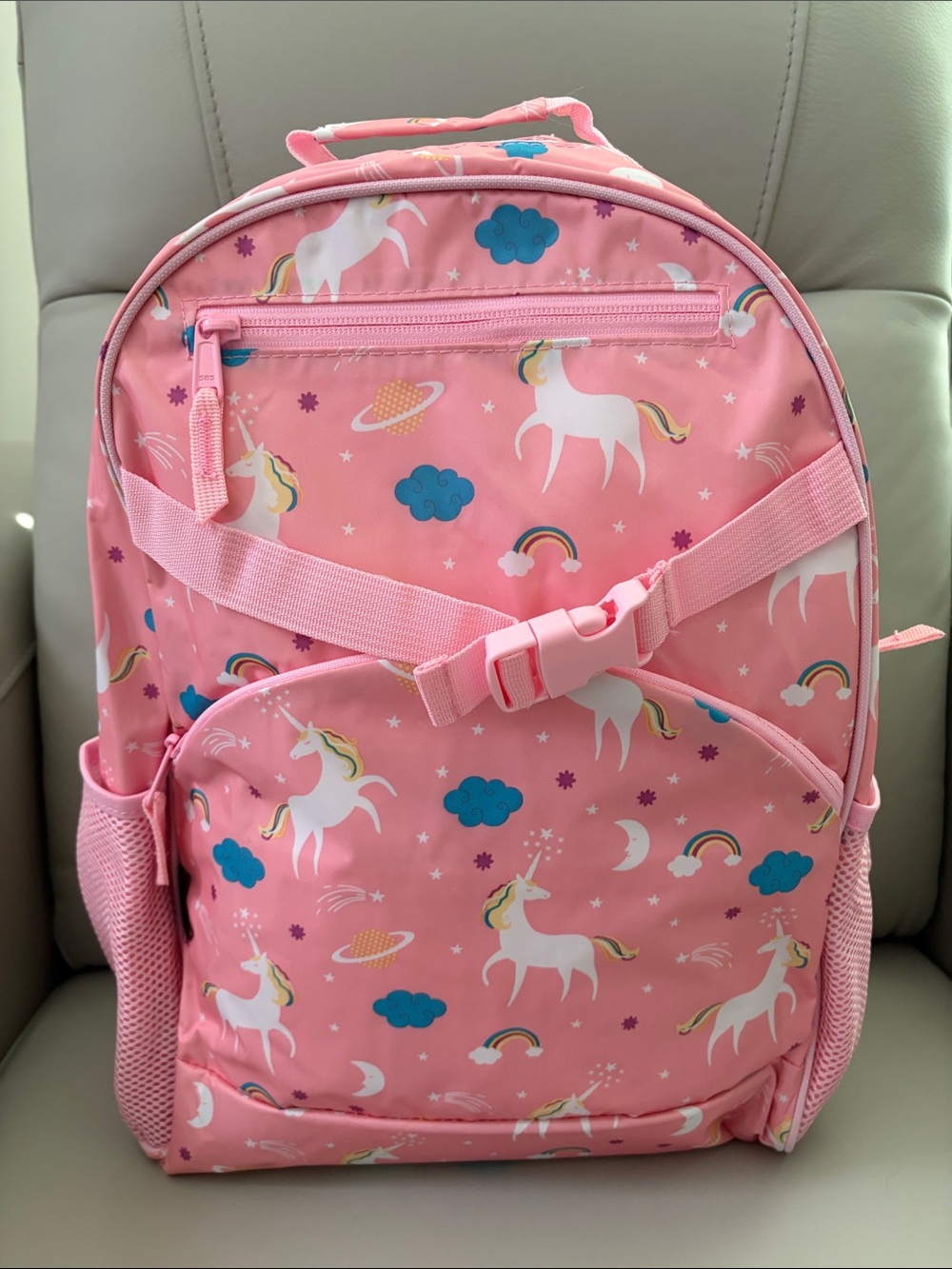 Pink Unicorn Backpack with Rainbow Accents Multiple Pockets